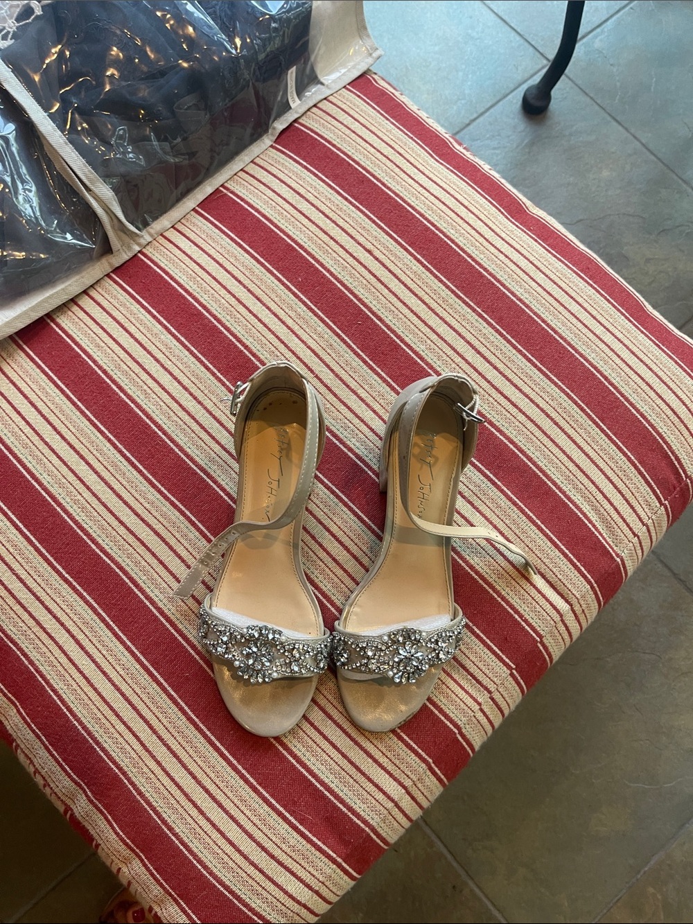 Betsey Johnson Silver Crystal Ankle-Strap Heels